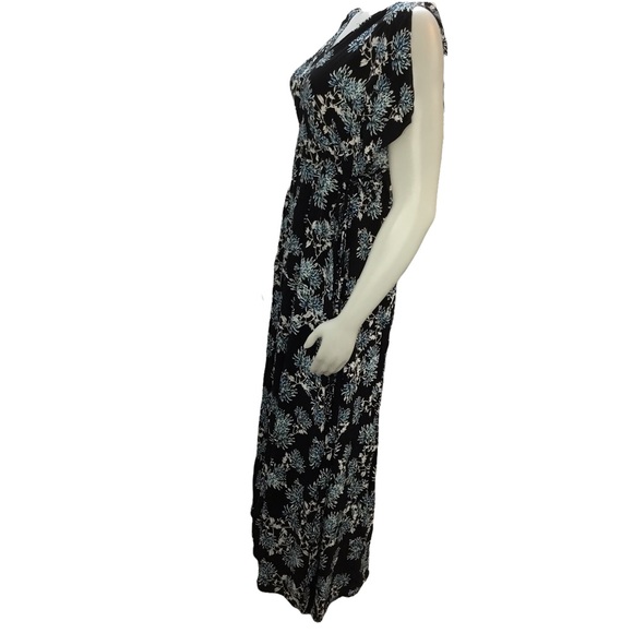 THAKOON Collective Women's Black Floral Deep V Maxi Dress Short Sleeve Size 10 - Picture 3 of 10